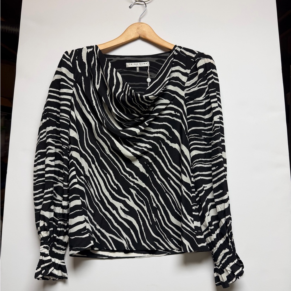 Trina Turk Kyoko 100% Silk Zebra Print Blouse, S, NWT